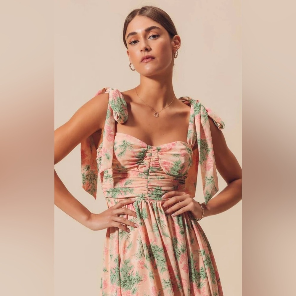 So Me Pink Floral Maxi Dress with Green Print - Picture 5 of 7